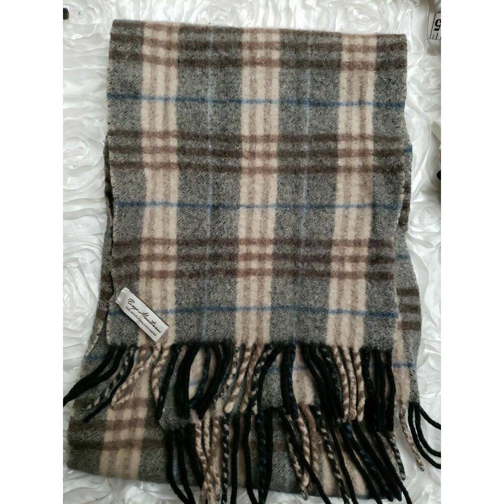 Enzo Mantovani Plaid Fringe Purple Soft Wool Cashmere Scarf 8" x 47"